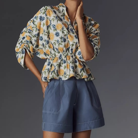 NWT Maeve Short-Sleeve Ruched Peplum Blouse Size US L - Picture 3 of 5